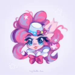Size: 2028x2048 | Tagged: safe, artist:vanilla_pie_2, derpibooru import, pinkie pie, earth pony, :3, :p, bow, bust, ear fluff, hat, image, jpeg, solo, tongue out