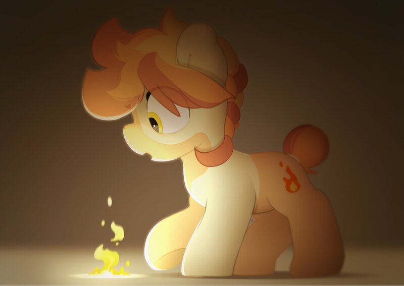 Size: 3026x2144 | Tagged: safe, artist:mochi_nation, derpibooru import, oc, oc:flame egg, unofficial characters only, earth pony, pony, coat markings, female, fire, image, jpeg, looking at something, mare, solo, super powers