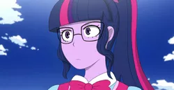 Size: 940x490 | Tagged: safe, artist:elioo, derpibooru import, sci-twi, twilight sparkle, equestria girls, anime style, bust, clothes, crossover, female, image, jpeg, my hero academia, portrait, solo, style emulation