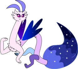 Size: 788x696 | Tagged: safe, artist:dolphboi, derpibooru import, oc, oc:symphony (draconequus), draconequus, derpibooru exclusive, female, image, looking at you, png, sister, smiling, solo, starry tail, starry wings, story included, tail, wings