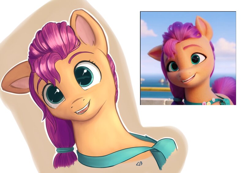 Size: 3508x2480 | Tagged: safe, artist:db, derpibooru import, screencap, sunny starscout, earth pony, pony, my little pony: a new generation, female, g5, image, jpeg, mare, one ear down, redraw, screencap reference, simple background, smiling, solo, white background