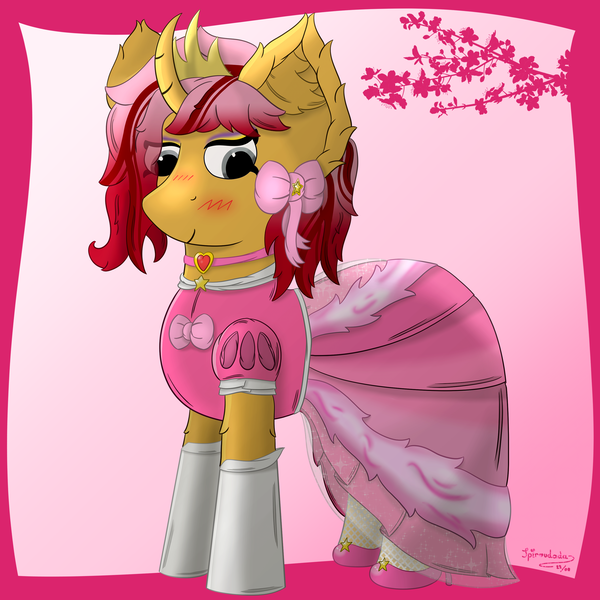 Size: 3000x3000 | Tagged: safe, artist:spiroudada, derpibooru import, oc, oc:dolly hooves, oc:silk gloves, pony, unicorn, blushing, bow, choker, clothes, collar, crossdressing, cute, dress, gloves, image, makeup, male, png, shoes, shy, stallion