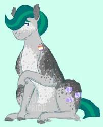 Size: 1280x1585 | Tagged: safe, artist:punkpride, marble pie, earth pony, pony, alternate design, coat markings, facial markings, green background, image, jpeg, obtrusive watermark, pride flag, rule 63, simple background, sitting, solo, trans male, twitterina design, watermark