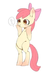Size: 700x990 | Tagged: safe, artist:nitronic, derpibooru import, apple bloom, earth pony, pony, bipedal, blushing, female, filly, foal, image, japanese, moon runes, png, simple background, solo, speech bubble, white background