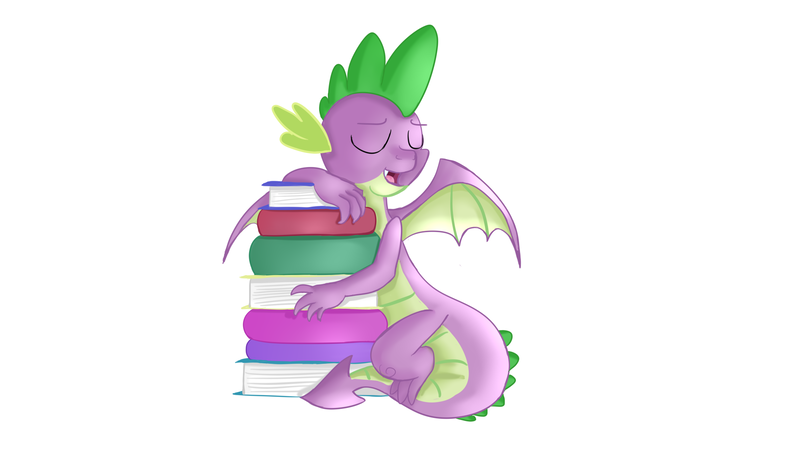 Size: 1920x1080 | Tagged: safe, artist:jbond, derpibooru import, spike, dragon, book, cute, eyes closed, image, open mouth, png, simple background, sleeping, white background