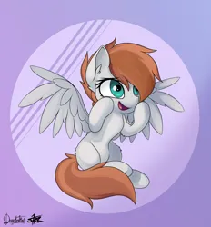 Size: 3670x3960 | Tagged: safe, artist:doggomeatball, artist:starmaster, derpibooru import, oc, oc:becca, pegasus, female, happy, image, png, simple background, sitting, solo, solo female, spread wings, wings