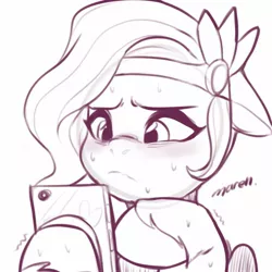 Size: 1600x1600 | Tagged: safe, artist:maren, derpibooru import, pipp petals, pegasus, pony, crown, doodle, eyebrows, female, frown, g5, image, jewelry, jpeg, mare, monochrome, phone, regalia, signature, simple background, solo, sweat, sweatdrops, white background