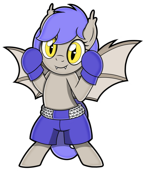 Size: 1500x1800 | Tagged: safe, artist:toyminator900, derpibooru import, oc, oc:midnight punch, bat pony, boxing, boxing gloves, female, image, looking at you, png, simple background, sports, transparent background, trunks