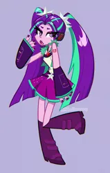 Size: 1574x2480 | Tagged: safe, artist:aanotherpony, derpibooru import, aria blaze, human, equestria girls, clothes, costume, female, hatsune miku, image, jpeg, purple background, simple background, solo, vocaloid