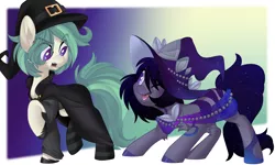 Size: 3500x2100 | Tagged: safe, artist:xvostik, derpibooru import, oc, oc:coven, oc:misty fortune, unofficial characters only, earth pony, pony, female, hat, image, male, mare, png, simple background, stallion