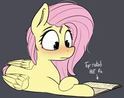 Size: 3204x2522 | Tagged: safe, artist:pinkberry, derpibooru import, fluttershy, pegasus, pony, fanfic, blushing, book, colored, image, lounging, lying, lying down, on floor, png, prone, reading