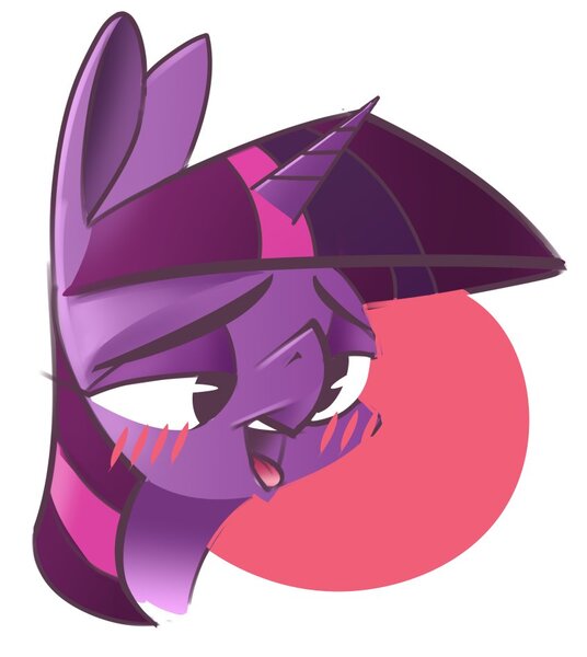 Size: 848x949 | Tagged: safe, artist:applepost67, derpibooru import, twilight sparkle, pony, unicorn, blushing, bust, female, image, jpeg, lidded eyes, mare, open mouth, open smile, simple background, smiling, solo, white background