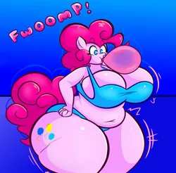 Size: 845x830 | Tagged: suggestive, artist:disco chaos, derpibooru import, pinkie pie, anthro, earth pony, air inflation, balloon, balloonie pie, belly, belly button, big belly, big breasts, bikini, blowing up balloons, body type, breast expansion, breasts, busty pinkie pie, butt expansion, cleavage, clothes, curvy, fat, female, growth, hand on hip, hourglass expansion, hourglass figure, image, inflation, jpeg, pudgy pie, solo, swimsuit, thigh expansion, thighs, thunder thighs, wide hips