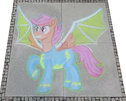 Size: 1668x1339 | Tagged: safe, artist:malte279, derpibooru import, scootaloo, artificial wings, augmented, chalk, chalk drawing, clothes, galacon 2022, image, png, simple background, solo, traditional art, transparent background, uniform, wings, wonderbolts uniform