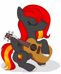 Size: 1280x1570 | Tagged: safe, artist:hoochuu, derpibooru import, oc, unofficial characters only, earth pony, pony, commission, earth pony oc, eyes closed, female, guitar, image, jpeg, mare, musical instrument, simple background, solo, unshorn fetlocks, white background, ych result