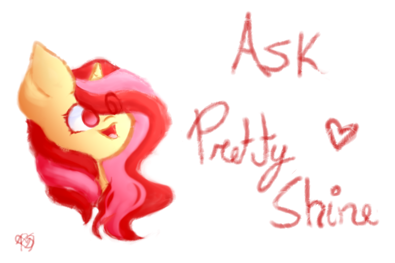 Size: 1500x1000 | Tagged: safe, artist:prettyshinegp, derpibooru import, oc, oc:pretty shine, unofficial characters only, pony, unicorn, ask, bust, eye clipping through hair, female, horn, image, mare, png, signature, simple background, smiling, solo, unicorn oc, white background