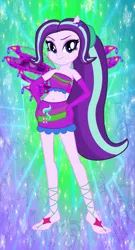 Size: 1005x1867 | Tagged: safe, artist:elementalalchemist03, artist:user15432, derpibooru import, starlight glimmer, fairy, human, equestria girls, alternate hairstyle, bare shoulders, barefoot, barely eqg related, base used, belly button, clothes, crossover, cutie mark, cutie mark on clothes, enchantix, fairy wings, fairyized, feet, gloves, gradient background, green background, hand on hip, image, long gloves, long hair, looking at you, pink wings, png, ponied up, ponytail, simple background, sparkly background, strapless, wings, winx, winx club, winxified