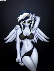 Size: 1524x2000 | Tagged: suggestive, artist:maxiclouds, derpibooru import, oc, oc:maxi, anthro, pegasus, anthro oc, arm behind head, bra, breasts, clothes, female, image, looking at you, panties, png, sexy, solo, solo female, underwear, wings