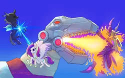 Size: 1280x798 | Tagged: safe, artist:raikoh, derpibooru import, princess cadance, alicorn, changeling, pony, robot, canterlot wedding 10th anniversary, crossover, fall of cybertron, grimlock, image, insecticon, jpeg, transformers