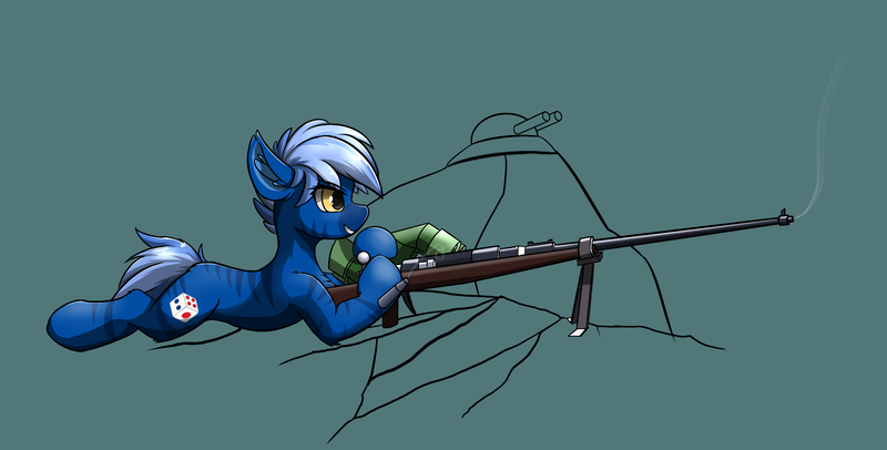 Size: 2159x1095 | Tagged: safe, alternate version, artist:machine storm, derpibooru import, oc, oc:dark straw, unofficial characters only, hybrid, zebra, zony, female, gun, image, png, rifle, solo, solo female, weapon