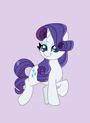 Size: 1933x2620 | Tagged: safe, artist:cinematic-fawn, derpibooru import, rarity, pony, unicorn, :t, chibi, colored pupils, female, full body, high res, hooves, horn, image, jpeg, mare, purple background, raised hoof, simple background, smiling, solo