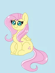 Size: 2233x2977 | Tagged: safe, artist:cinematic-fawn, derpibooru import, fluttershy, pegasus, pony, blue background, blushing, chest fluff, ear fluff, female, folded wings, heart eyes, image, mare, png, raised hoof, simple background, sitting, smiling, solo, three quarter view, wingding eyes, wings
