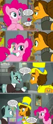 Size: 1136x2623 | Tagged: safe, artist:silverbuller, derpibooru import, edit, edited screencap, screencap, cheese sandwich, pinkie pie, sans smirk, the last laugh, comic, image, jpeg, screencap comic