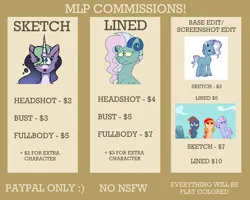 Size: 5000x4000 | Tagged: safe, artist:fuckomcfuck, derpibooru import, oc, oc:aries, oc:aurora, oc:beholder, oc:monsoon, oc:nightfall, oc:orchard dash, alicorn, earth pony, pegasus, pony, unicorn, advertisement, commission, commission info, image, png