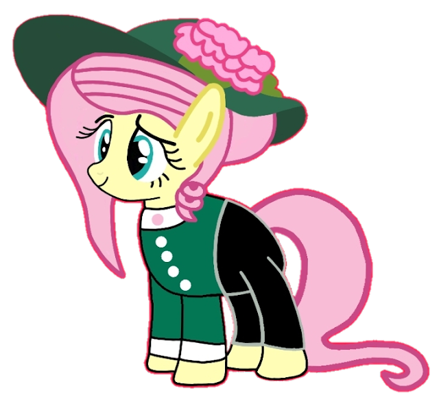 Size: 640x573 | Tagged: safe, artist:darlycatmake, derpibooru import, fluttershy, beautiful, beautiful eyes, beautiful hair, clothes, dress, fancy, flower, happy, hat, image, pants, png, pretty, remastered, western