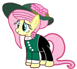 Size: 640x573 | Tagged: safe, artist:darlycatmake, derpibooru import, fluttershy, beautiful, beautiful eyes, beautiful hair, clothes, dress, fancy, flower, happy, hat, image, pants, png, pretty, remastered, western