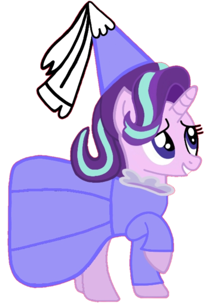 Size: 720x988 | Tagged: safe, artist:darlycatmake, derpibooru import, starlight glimmer, pony, unicorn, clothes, female, grin, happy, hat, hennin, image, long sleeves, looking up, nervous, nervous grin, png, princess, princess starlight glimmer, smiling