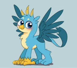 Size: 4096x3634 | Tagged: safe, artist:leo19969525, derpibooru import, gallus, gryphon, pony, blue background, blue eyes, blushing, cute, g4, gallabetes, image, jpeg, looking at you, male, simple background, smiling, smiling at you, solo, spread wings, stallion, tail, wings