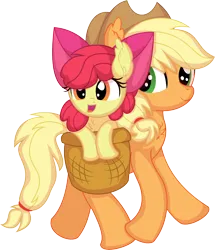 Size: 5970x6952 | Tagged: safe, artist:cyanlightning, derpibooru import, apple bloom, applejack, earth pony, pony, .svg available, absurd resolution, chest fluff, duo, ear fluff, female, filly, foal, image, mare, png, simple background, smiling, transparent background, vector