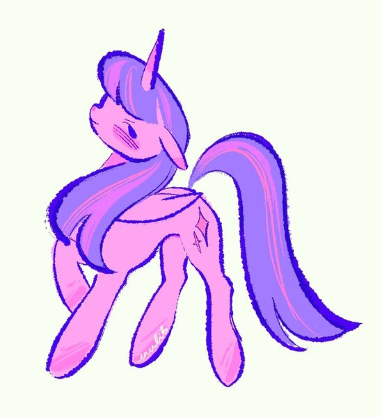 Size: 893x976 | Tagged: safe, artist:enullib, derpibooru import, twilight sparkle, twilight sparkle (alicorn), alicorn, pony, cutie mark, horn, image, jpeg, simple background, smiling, solo, stylized, tan background, wings