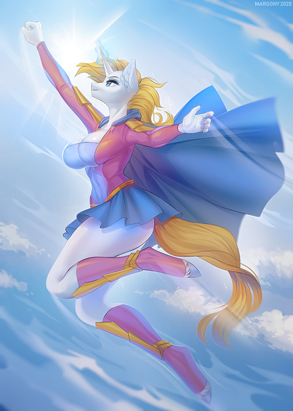 Size: 714x1000 | Tagged: safe, artist:margony, derpibooru import, oc, oc:pearl belle (goldfur), anthro, unguligrade anthro, unicorn, fanfic:off the mark, breasts, cape, clothes, image, parent:oc:mark wells, parent:rarity, png, skirt, solo