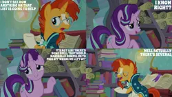 Size: 1280x720 | Tagged: safe, derpibooru import, edit, edited screencap, editor:quoterific, screencap, starlight glimmer, sunburst, pony, unicorn, season 6, the crystalling, duo, duo male and female, eyes closed, female, glasses, image, jpeg, male, mare, open mouth, open smile, smiling, stallion, text