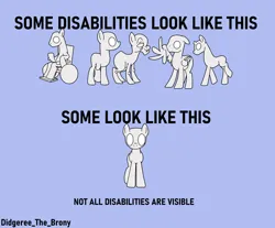 Size: 1482x1229 | Tagged: safe, artist:didgereethebrony, derpibooru import, earth pony, pegasus, pony, unicorn, amputee, autism, autism spectrum disorder, broken horn, broken wing, disabled, elderly, emotionless eyes, horn, image, mental disability, mental illness, png, wheelchair, wings