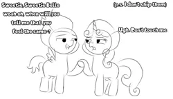 Size: 540x311 | Tagged: safe, artist:gli-duo-quaver, derpibooru import, rumble, sweetie belle, pegasus, pony, unicorn, colt, female, filly, foal, holding hooves, image, male, png, rumbelle, shipping, shipping denied, straight, text