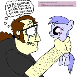 Size: 900x897 | Tagged: safe, artist:corwin, derpibooru import, human, pony, brony stereotype, crying, female, filly, foal, holding a pony, image, implied murder, jpeg, male, this will end in tears, vulgar