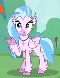 Size: 420x551 | Tagged: safe, derpibooru import, screencap, rainbow dash, silverstream, classical hippogriff, hippogriff, pegasus, pony, uprooted, cropped, cute, diastreamies, image, offscreen character, png, solo focus
