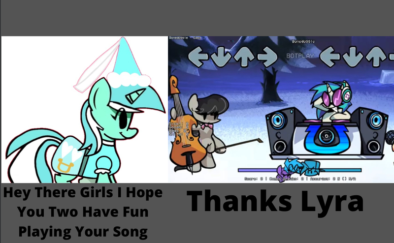 Size: 1393x860 | Tagged: safe, derpibooru import, lyra heartstrings, octavia melody, vinyl scratch, earth pony, pony, unicorn, bow, clothes, cute, dress, friday night funkin', happy, hat, hennin, image, jpeg, musical instrument, princess, princess lyra heartstrings, serious, serious face, smiling, sunglasses, vinyl's glasses, vinylbetes, violin, youtuber:androsonic2
