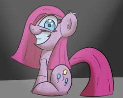 Size: 657x524 | Tagged: semi-grimdark, artist:deoix, derpibooru import, pinkie pie, earth pony, pony, colored eyelashes, eyelashes, female, image, looking at you, mare, pink eyelashes, pinkamena diane pie, png, scp containment breach, scp-173, sitting, smiling
