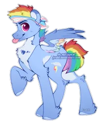 Size: 593x721 | Tagged: safe, artist:foxklt, rainbow dash, pegasus, pony, alternate design, coat markings, colored wings, female, fluffy, gender headcanon, headband, image, looking at you, mare, multicolored wings, png, pride, pride flag, rainbow wings, short hair, simple background, solo, tongue out, transgender pride flag, transparent background, white outline, wings