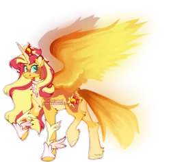 Size: 1146x1080 | Tagged: safe, artist:foxklt, sunset shimmer, alicorn, pony, alicornified, alternate design, artificial wings, augmented, coat markings, crown, female, image, jewelry, looking at you, magic, magic wings, mare, obtrusive watermark, png, race swap, regalia, shimmercorn, simple background, solo, transparent background, twitterina design, watermark, wings