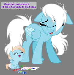 Size: 2724x2739 | Tagged: safe, artist:feather_bloom, derpibooru import, oc, oc:featherbloom, oc:hazelnut, pegasus, pony, baby, baby pony, crayons, drawing, image, messy mane, png, tired