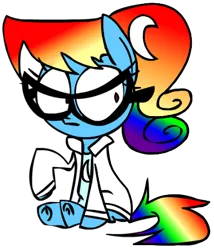 Size: 396x463 | Tagged: safe, artist:mushroomcookiebear, derpibooru import, rainbow dash, pegasus, pony, ashleigh ball, clothes, crossover, female, glasses, image, johnny test, lab coat, mare, mary test, moon, multicolored hair, png, rainbow hair, shirt, simple background, sitting, transparent background, voice actor joke