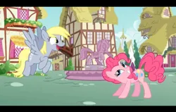 Size: 1536x977 | Tagged: safe, derpibooru import, derpy hooves, pinkie pie, earth pony, pegasus, pony, friday night funkin', happy, having fun, image, jpeg, looking at each other, looking at someone, open mouth, playing, ponyville, smiling, youtuber:androsonic2