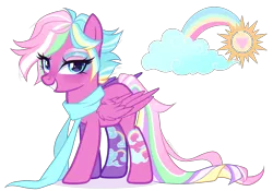 Size: 2709x1896 | Tagged: safe, artist:gihhbloonde, derpibooru import, oc, pegasus, pony, base used, clothes, image, magical lesbian spawn, offspring, parent:clear sky, parent:rainbow dash, png, scarf, simple background, solo, transparent background