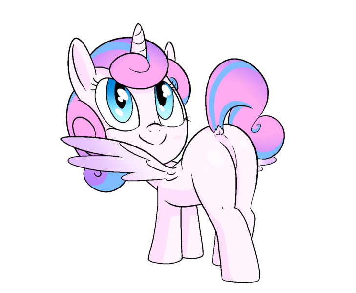 Size: 1312x1080 | Tagged: safe, artist:happy harvey, derpibooru import, princess flurry heart, alicorn, pony, cute, dock, drawn on phone, featureless crotch, female, filly, flurrybetes, foal, image, innocent, innocent innuendo, looking back, looking up, older, png, presenting, raised tail, simple background, smiling, spread wings, tail, tail aside, transparent background, wings