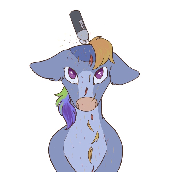 Size: 2048x2048 | Tagged: safe, derpibooru import, rainbow dash, pegasus, bald, buzzcut, headshave, image, jpeg, shaved, shorn, short hair, simple background, solo, white background